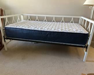 Lot 25 - $250 - Daybed with like new Serta  firm mattress, daybed 79.5”L 39”D.  Mattress 10” h firm Serta with 2” foundation board.   Mattress made date Dec 2021, rarely used.  