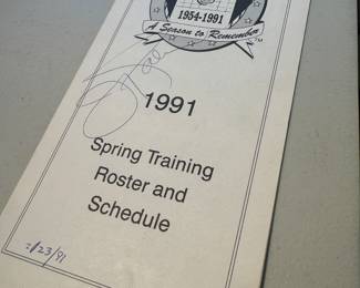 Orioles Baseball 1991 Spring Training & Roster Schedule Autographed by Jim Palmer