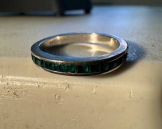 Sterling Silver & Green Crystal Ring