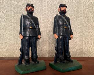 Antique Cast Iron Civil War Union Soldier Bookends 