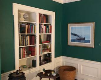 Fine library with many books on Foxhunting, Derrydale press etc, antique Chinese stands and classic small tables