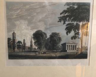Yale College & State House New Haven Connecticut, engraving