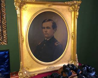 Large enhanced picture of a soldier, no ID, as is with small cut hole