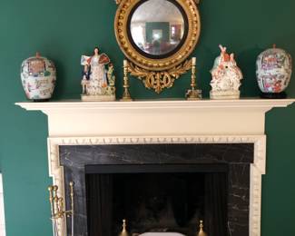 Classic antiques  antique English Staffordshire figures, convex antique gilt eagle mirror etc