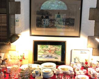Much foxhunting, Sporting, Hunt & horsey china by Copeland such as Gone Away, The Last Draw, Well Cleared, The Chase etc. My client’s husband had been Master of the Hunt at the Chagrin Valley Hunt Club. 