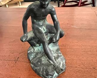 Antique Bronze Greek God Hermes at Rest Sculpture - 6”