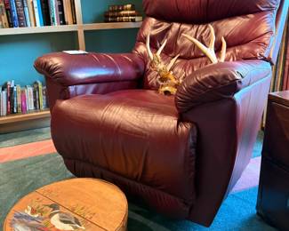 Deer antlers, La-Z-Boy recliner chair
