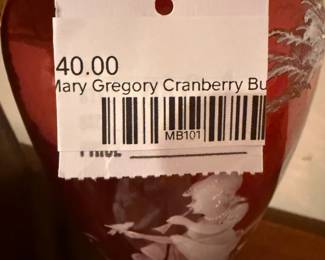 Mary Gregory cranberry bud vase