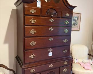 Queen Anne high boy dresser, Cherry arm chair Queen Anne style