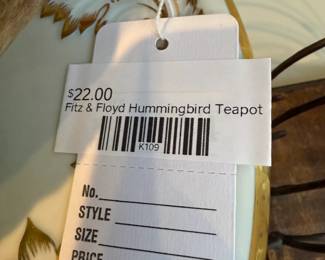 Fitz & Floyd hummingbird teapot