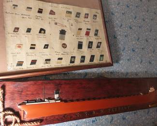 S.S. A.H. FERBERT BOAT GTEAT LAKES-1942-1987..WOOD BOAT & BOAT "  STACK MARKING " SIGN ON CANVAS..WAS DISPLAYED ON THE BOAT TOO