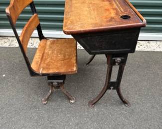 48 AntiqueGrammarSchoolDeskChair