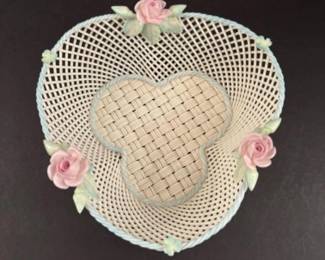 4 VintageBelleekShamrockRoseCloverFinePorcelainBasket