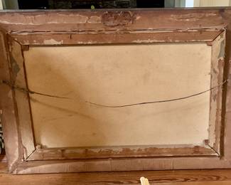 Back of Drysdale oil painting, remnants of original painting description and title