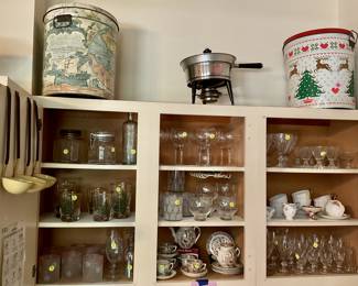 Glassware, tins, chaffing dish