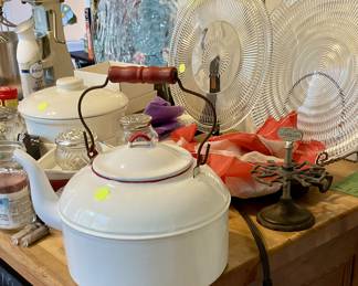 White enamel tea pot