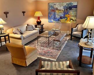 Family Room w/ MCM, Artwork, Down Filled Couch