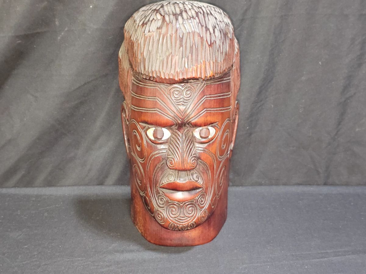 Carved African Tribal Head with MOP Eyes