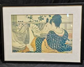 Framed Kitagawa Utamaro I Poem of the Pillow Print