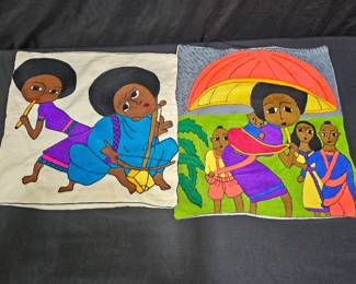 2 African Hand Embroidered Pillow Covers