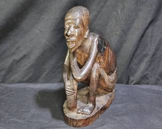 African Art Hand Carved Ebony Sitting Man