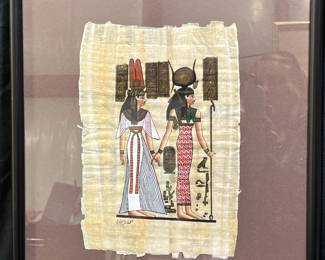 Hand painted Egyptian Papyrus - Nefertiti & Hathor