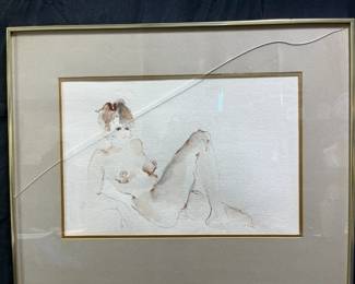 Signed Watercolor Nude Framed