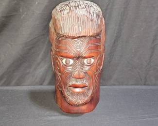 Carved African Tribal Head with MOP Eyes