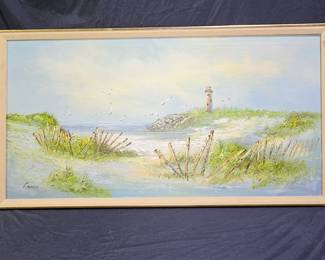 Oil on Canvas Signed Lionel Light house Seascape