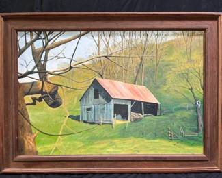 Oil on Canvas Country Barn Signed Dan Bartholemew