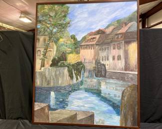 Large Framed Oil Canvas Impressionist Landscape
