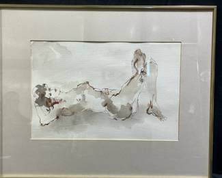 Signed Watercolor Nude Framed
