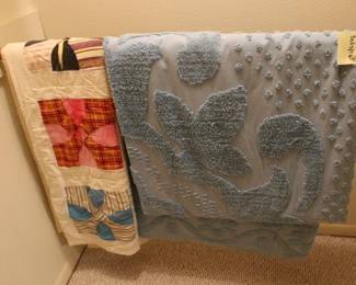 Vintage Chenille King Size Bedspread & Vintage Quilt