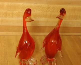 MCM Blown Glass Duck Figurines 