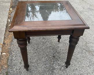 Side Table, cane detail with glass center. 24x24x25h. $100