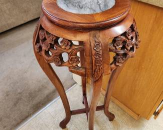 Vintage Carved Chinese Marble top Plant Stand!
