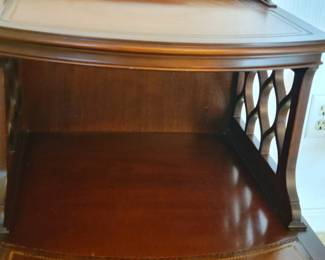 TWO MATCHING IMPERIAL DROP LEAF LEATHER TOP END TABLES $40 EACH