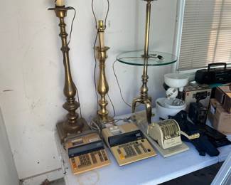 VINTAGE BRASS LAMPS, VINTAGE ADDING MACHINES