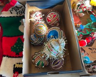 HAND MADE ORNAMENTS, THEY WERE GIFTS TO THIS FAMILY WHEN THEY MOVED IN. YEARS AGO