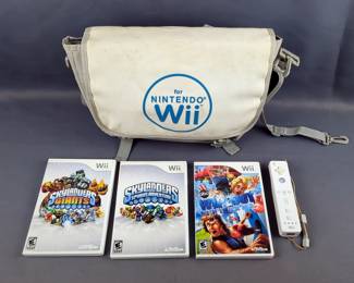 Nintendo Wii Controller, Wipeout And Skylanders Games, And Messenger Bag