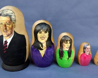 Bill Clinton Russian Nesting Dolls With Monica Lewinsky, Paula Jones, Hillary Clinton, Bill Clinton Golf Balls And Trump The Candidates Smack-Talking Collectible Boxing Figurine, Political Campaign Buttons And More