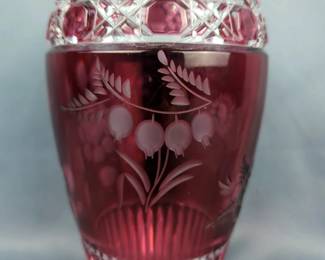 Meissen Bleikristall Red Vase, Marked M JW, 8" Tall
