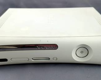 Xbox 360 Game Console With Corded And Wireless Controllers, Remote, Headset, And Cables, Memory Card Slot Damaged, Powers On
