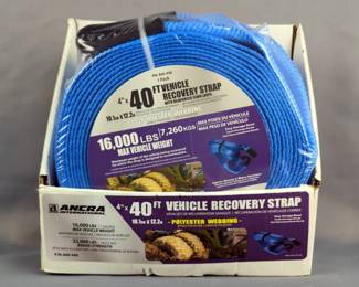 Ancra International 40' Vehicle Recovery Strap With 16,000 LBS Max Vehicle Weight And 32,000 LBS Break-Strength, New In Factory Sealed Pkg