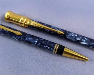 Parker Duofold Blue Marble Style Pen And Mechanical Pencil Set, With Monogram CD