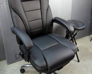 Rolling Reclining Office Chair With Massage, Heat And Pull Out Foot Rest, Missing Power Cord And Collapsible Stool With Padded Seat, 24.5"