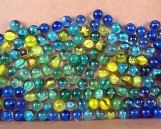 Marbles, Various Shades Of Blue And Yellow, Contents Of 4 Bags