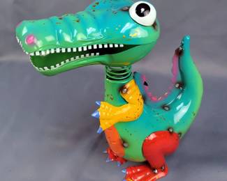 Handcrafted Bobble Head Metal Alligator Yard Art, 11.5" Tall