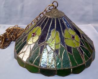 Leaded Stained Glass Hanging Light Fixture, Approx 11" x 20"