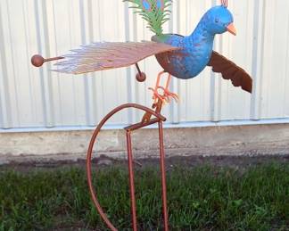 Handcrafted Rustic Peacock Rocker Garden Stake, Approx. 60" Tall